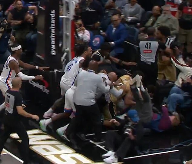 Thunder and Wizards spark all-out brawl as officials struggle to control chaos before tossing four players