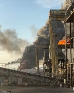 Valero oil refinery in Port Arthur explodes into flames triggering massive boom as smoke billows through Texas air