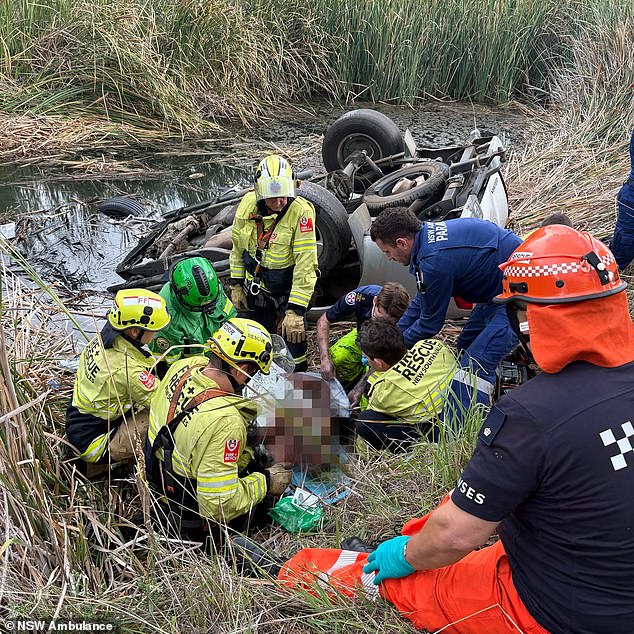 Remarkable story of survival as farmer stumbles on an injured driver who had been trapped with his ute for THREE days after it plunged into a creek