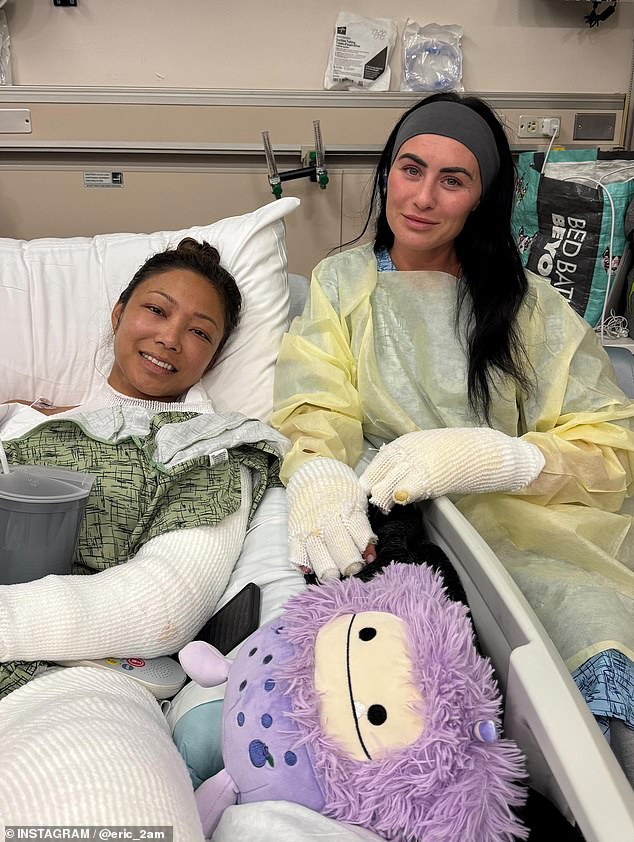 Hospital photo emerges of motorsport stars ‘engulfed in flames’ as husband breaks down in tears as he recalls terrifying accident