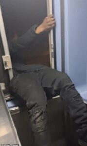 Idiot Chicago commuter filmed whooping and laughing while hanging half his body out window of speeding TRAIN