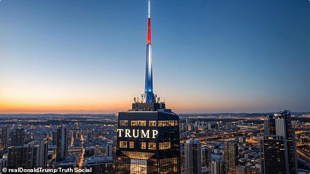 Trump teases design for 50-story skyscraper presidential library complete with Air Force One INSIDE: ‘Coming soon’