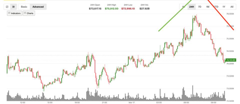 BTC gives up early gains, XRP, SOL, DOGE follow suit