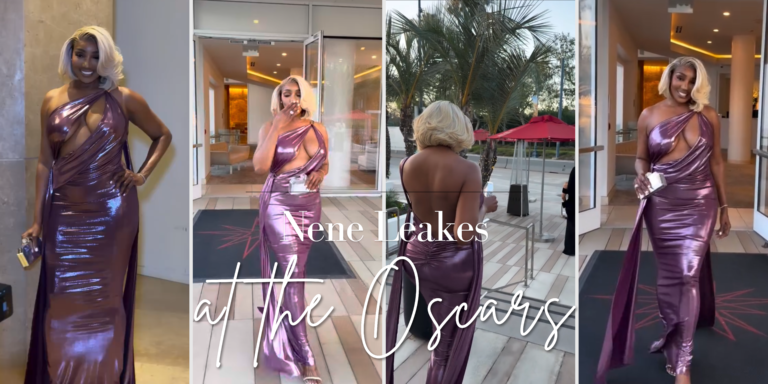 Nene Leakes Hits Oscars 2026 Parties in Purple Metallic Michael Costello Gown