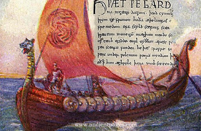 Legendary Beowulf Fighting Dragon Grendel In Heroic Poem Written In Anglo-Saxon England