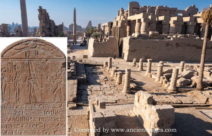 Rare Stone Stela Of Emperor Tiberius Standing Before The Theban Triad, Unearthed During Restoration Of The Gate Of Ramses III at Karnak, Egypt