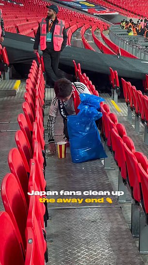Japan fans praised for ‘classy’ and ‘respectful’ act following surprise victory over England at Wembley