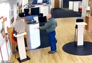 Moment ‘desperate’ man tries to rob bank with a vape disguised as a gun – only to be foiled when staff walk off and alert police