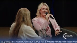 Dramatic moment question is shouted down at Erika Kirk’s TPUSA event, but Karoline Leavitt comes to rescue