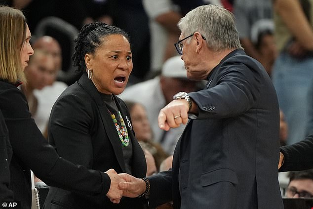 Chaos erupts in March Madness Final Four showdown as head coaches clash in heated confrontation in dying seconds of UConn’s shock defeat