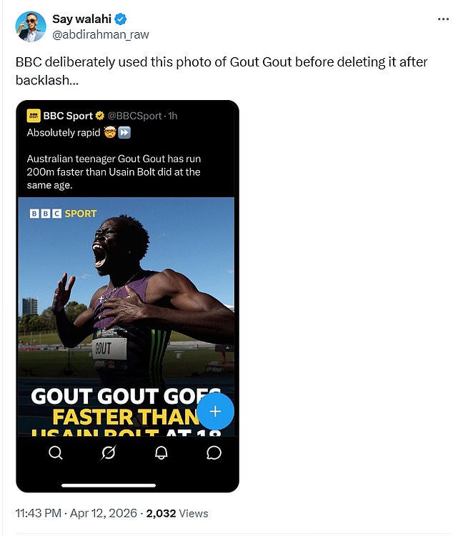 The BBC gets slammed for deleting Gout Gout post – as bitter American star claims Aussie sensation will be a ‘laughing stock’ in his next race