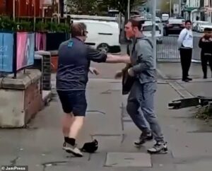 Moment violent shoplifter gets taste of instant karma as passing martial arts beginner takes him down after he attacked Co-op worker