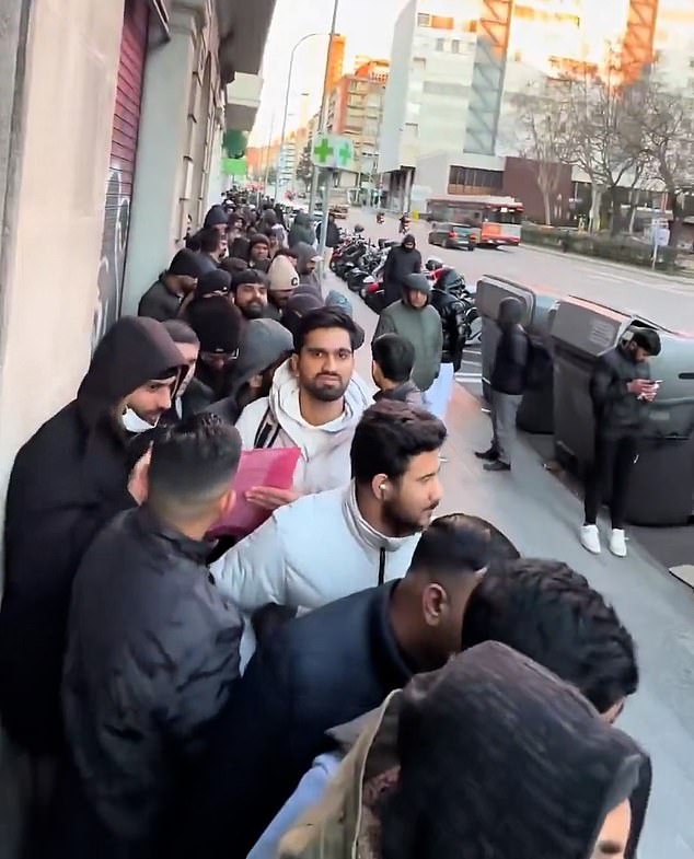 Chaos as five-hour queue of migrants trigger ‘collapse’ at Spanish registry offices after socialist PM granted residency to 500,000 people
