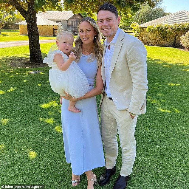 Jules Neale blasts her husband Lachie’s footy team with an angry six-word spray after club ran footage of their daughter crying