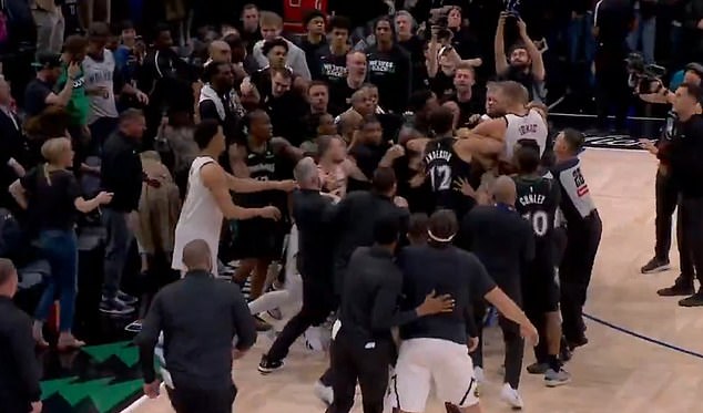 Mayhem at end of Nuggets-Timberwolves playoff game as Nikola Jokic sparks huge brawl after Jaden McDaniels’ controversial act