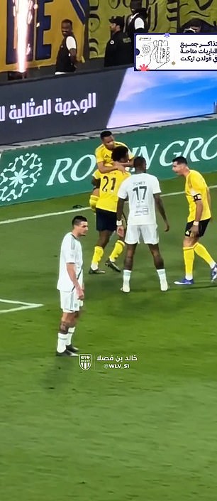 Cristiano Ronaldo taunts Ivan Toney during Al-Nassr’s fiery victory over him – which also saw a stoppage-time melee – weeks after Al-Ahli striker and his team-mates’ remarkable ref claims