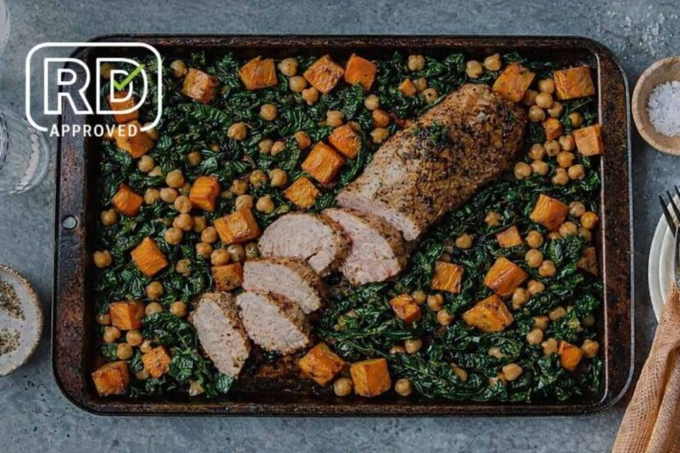 Sheet Pan Pork Tenderloin with Roasted Sweet Potatoes and Crispy Kale