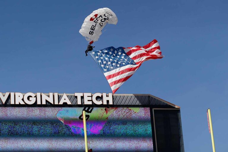 Virginia Tech Football Game Disrupted When Skydiver Crashes into Scoreboard