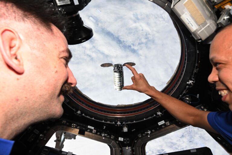 NASA astronauts joke around with an optical illusion on the ISS photo of the day for April 15, 2026