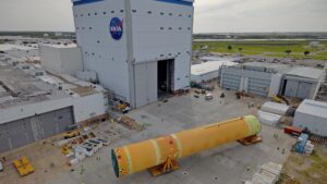 NASA rolls out Artemis 3 SLS rocket’s huge core stage to gear up for 2027 launch (photo)