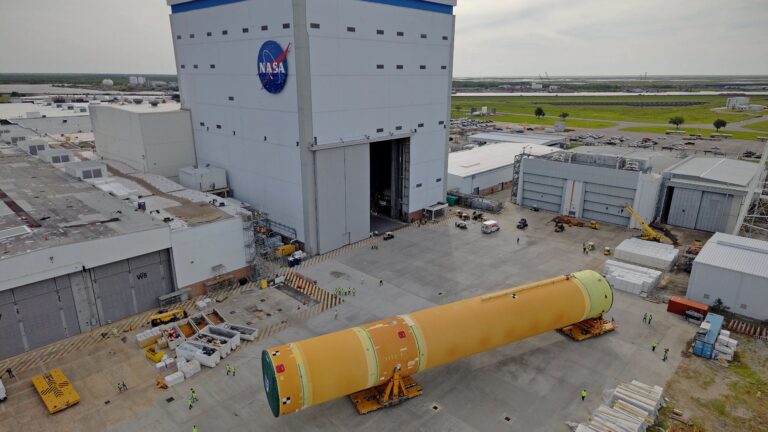 NASA rolls out Artemis 3 SLS rocket’s huge core stage to gear up for 2027 launch (photo)