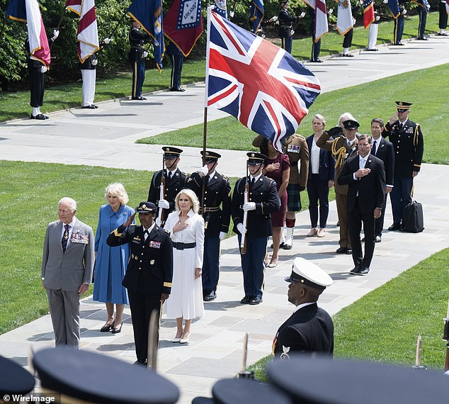 Diplomatic gaffe threatens red (white and blue) faces all round during King and Queen’s visit to Virginia’s Arlington National Cemetery… but can you spot what’s wrong?