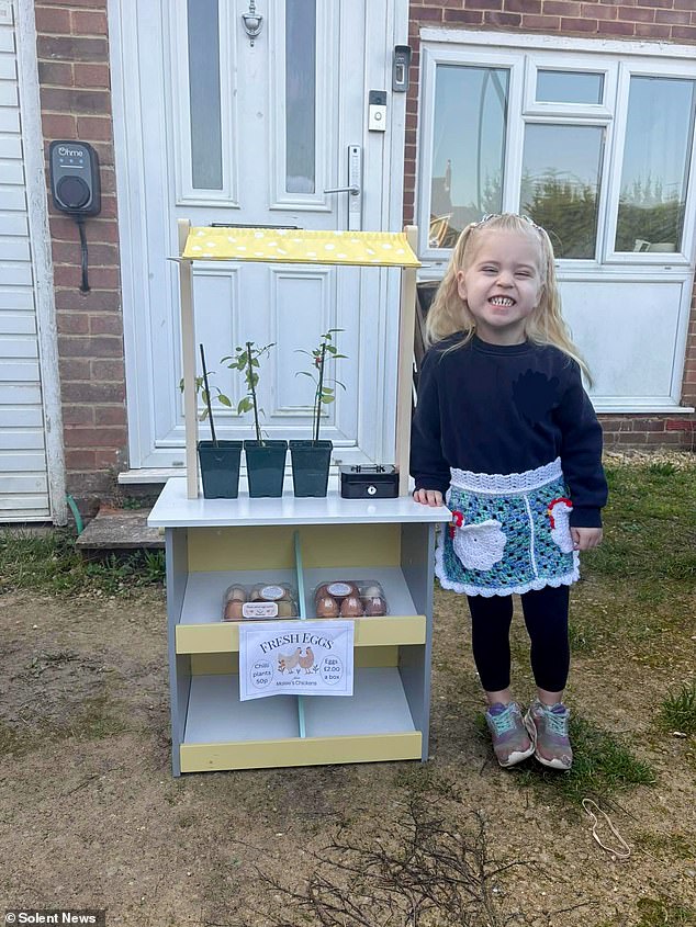 Four-year-old girl gets new egg stall after her birthday party was ruined by balaclava-clad youths who smashed up her stand