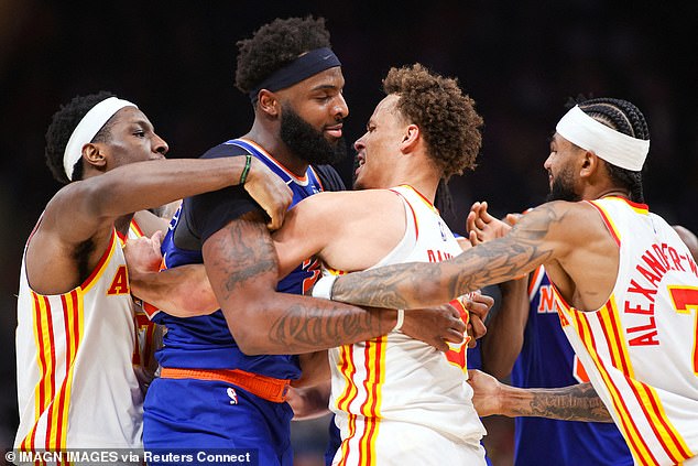 NBA stars are hit with HUGE fines after wild brawl in Knicks-Hawks playoff game that knocked referee to the floor