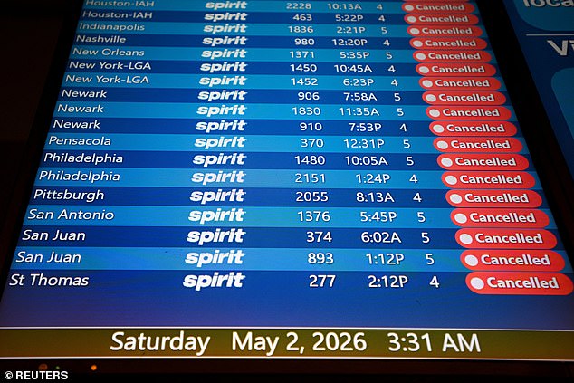 Bankrupt Spirit Airlines cancels ALL flights immediately and fails to help stranded passengers as it winds down operations after 33 years