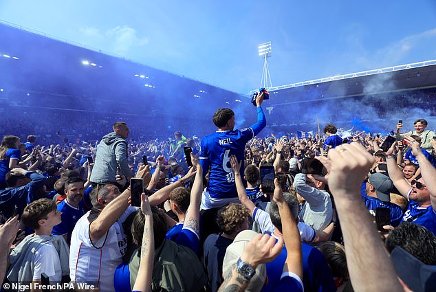 Ipswich are BACK in the Premier League! Ed Sheeran celebrates with fans as Kieran McKenna’s side secure immediate return to top flight and beat Millwall in dramatic final-day fight in the Championship