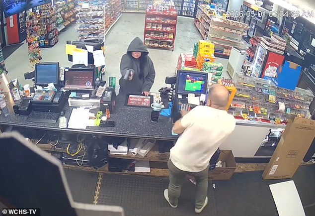 Gas station clerk narrowly avoids fatal shooting as crazed woman attempts to rob store at gunpoint