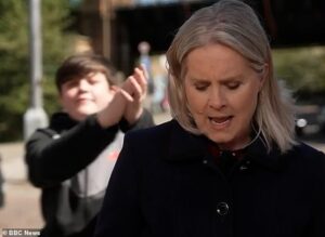 Moment BBC One O’Clock News descends into chaos as correspondent’s live report is taken over by gang of unruly schoolchildren