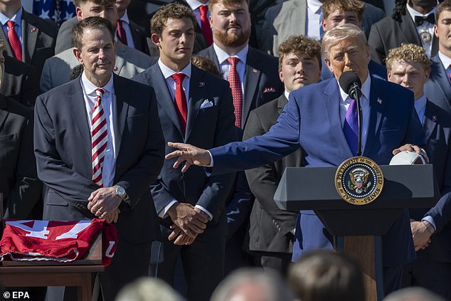 Excruciating moment Donald Trump fails to recognize Indiana football coach at White House reception… as Fernando Mendoza skips visit