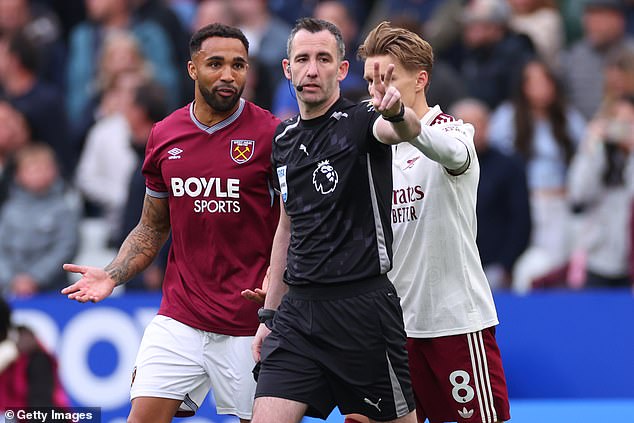 Moment referee is left CONFUSED at VAR during controversial decision to rule out West Ham’s stoppage-time equaliser against Arsenal as full audio from season’s most dramatic incident is revealed
