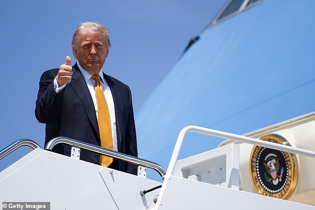 Trump is AIRBORNE to China on Air Force One without Melania as list reveals which VIP family and Cabinet secretaries made it – and who didn’t