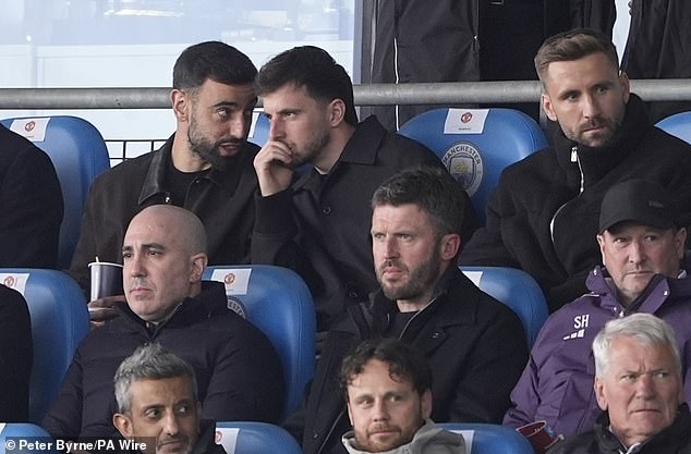 Man United stars cheer on the kids in FA Youth Cup final: Michael Carrick brings Bruno Fernandes, Mason Mount and Luke Shaw for clash with Man City – with Pep Guardiola also casting his eye over future stars