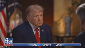 Trump reveals ‘friend’ Xi’s slippery response when he asked about nuke fears… as he unleashes new nickname for Democrats