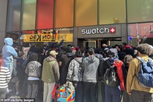 Chaos at Swatch stores as collaboration with luxury watchmaker Audemars Piguet launches, with anger, arrests and huge groups cutting in line ahead of fans who’d waited all night