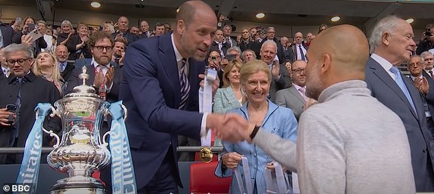Revealed: Prince William’s cheeky message for Pep Guardiola as Man City boss celebrates winning his 20TH major trophy since joining the club a decade ago