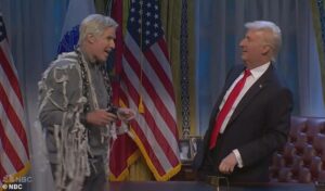 SNL season finale cold open sees ghost of Jeffrey Epstein played by Will Ferrell ‘haunt’ Trump as dark jokes leave viewers shocked