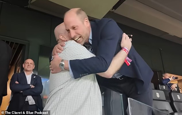 Prince William hugs fan as he celebrates ‘surreal’ Villa win in the stands and jokes he’ll join them ‘dancing in the fountains’ – before showing up for his royal duties hours later ‘with no voice’