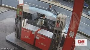 Sexologist mother and stepfather sunned themselves on café terrace after abandoning their children aged five and four in Portuguese woods – as CCTV shows couple on way to dump the boys