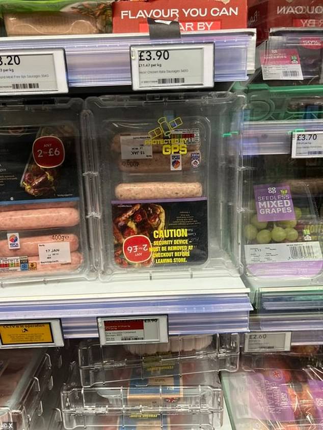 Sausages, steak and beef are locked in plastic box with GPS trackers in latest bid to deter shoplifters