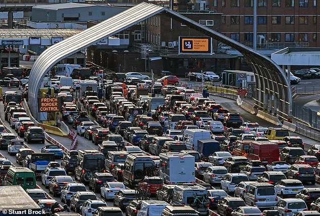 Total gridlock at Dover as half-term holidaymakers queue for more than four HOURS in 30C heat