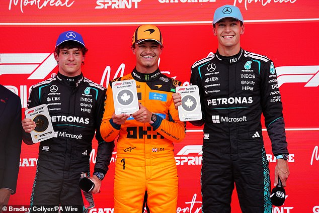 Kimi Antonelli rages as Mercedes teammate George Russell wins tense Canada sprint race… forcing Toto Wolff to step in