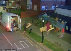 Moment flip flop fly-tippers are caught red-handed on CCTV dumping rubbish in residential street as they are fined £2,300