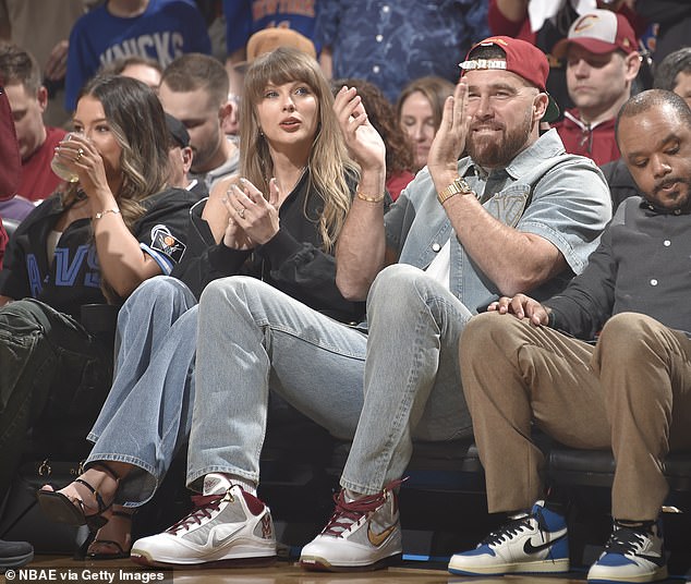 Travis Kelce and Taylor Swift abandon New York to cheer on NFL star’s hometown Cavaliers on NBA courtside date night ahead of summer wedding