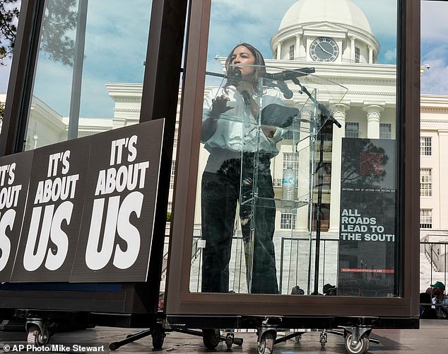 AOC is mocked after calling for progressives to ‘pull up to the South’ while lecturing from behind bulletproof glass