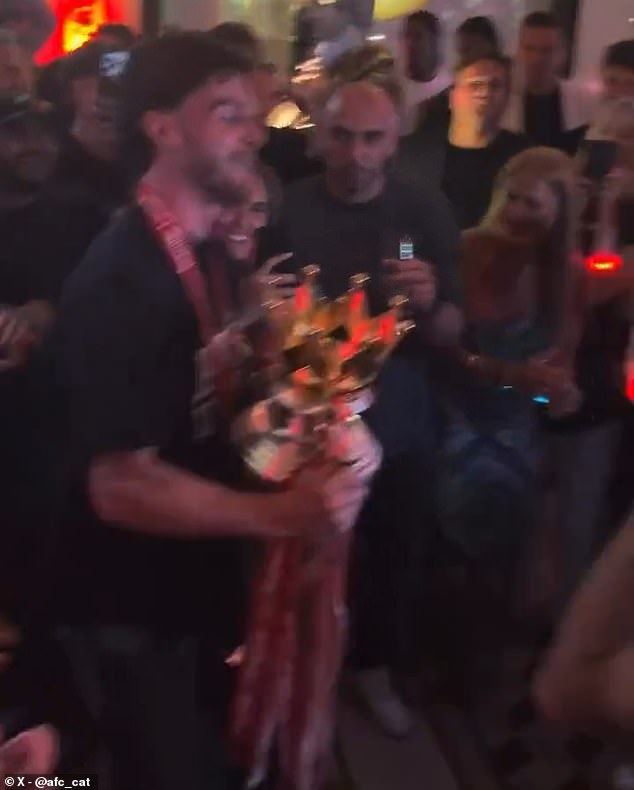 Arsenal’s night out with the trophy: Declan Rice rapping, a ‘North London Forever’ performance – and an earlier night than last time! How champions celebrated at venue where wine can cost £56,000