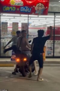 British tourist is attacked by locals after he’s accused of trying to steal a drink from Thai supermarket
